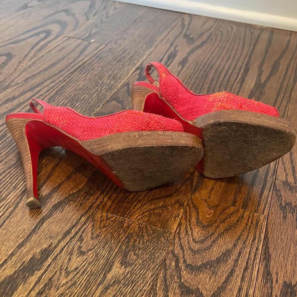 Christian Louboutin Red Raffia Slingbacks 37.5 - Picture 14 of 16